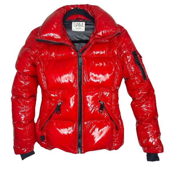 Sam Jackets & Blazers - SAM. Freestyle Down Puffer Jacket XS Gorp Ski Quilted Outdoor Glossy Zip Cherry